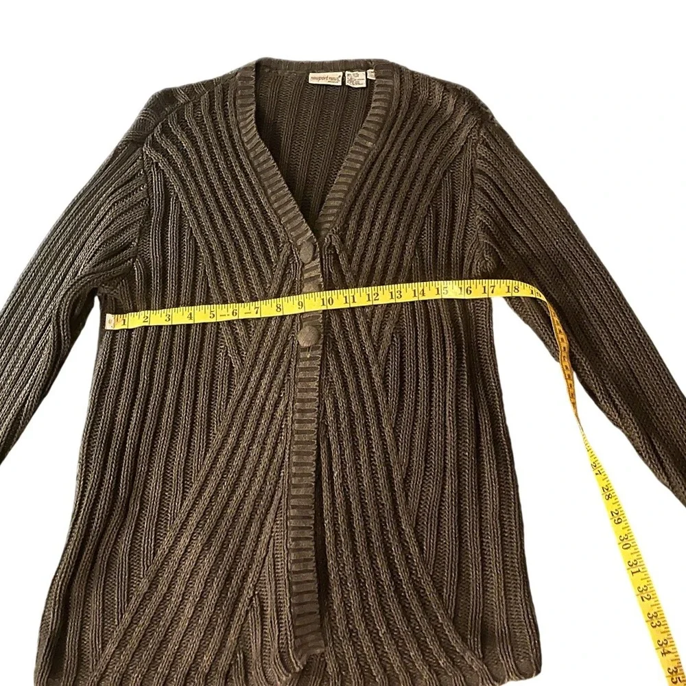 Vintage 90s Easy Style Ribbed Cardigan Sweater Gray Ramie Cotton Blend Sz M Fall